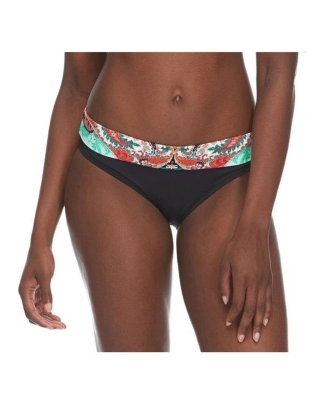 SKYE VIVI BLACK MID WAIST FOLD OVER BIKINI BOTTOM, Medium